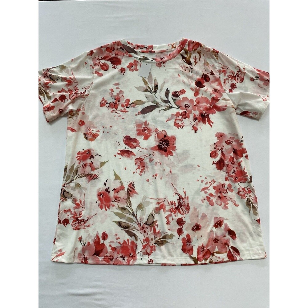 NWOT Boutique 2XL Red Pink Watercolor Floral Top Cottagecore
